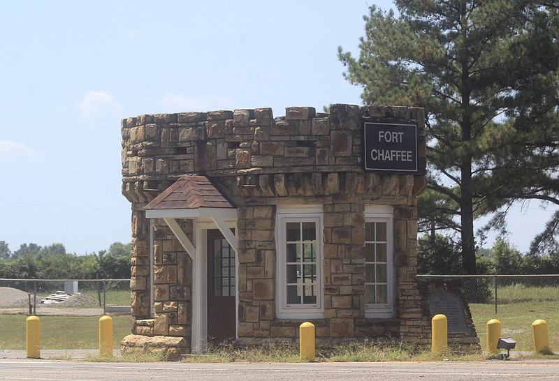The front gate of Fort Chaffee is seen Monday, Aug. 23, 2021, in the Fort Smith area.