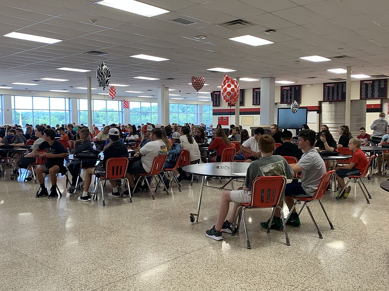 ALEXUS UNDERWOOD/SPECIAL TO MCDONALD COUNTY PRESS Students gathered before meeting their teachers at the start of freshman academy to hear from school administration. Students learned about resources and aid available to them as they enter the high school.