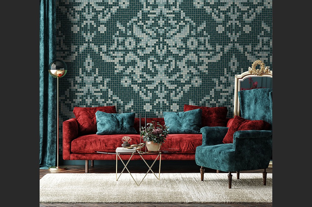 Artaic’s Dramati Turquoise from the Ornamental & Damask Collection was created with proprietary robotic technology and Tylist software. (Artaic via AP)