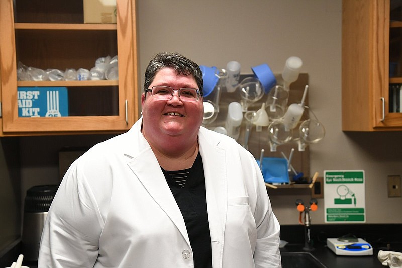 Rebekah Robinette, professor at NPC, stands in her prep room. - Photo by Tanner Newton of The Sentinel-Record