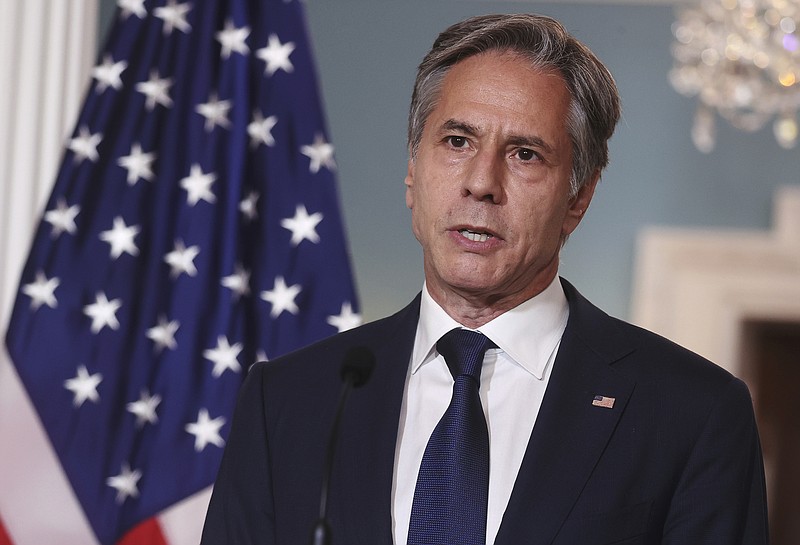 Secretary of State Antony Blinken speaks about Afghanistan, at the State Department in Washington, Monday, Aug. 30, 2021. (Jonathan Ernst/Pool via AP)