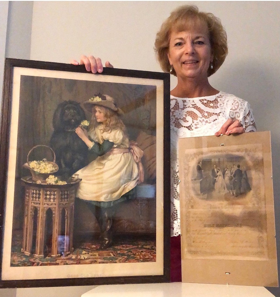 Irene Cornish, the great-granddaughter of Katharine Havey DeWorth and William Tindall DeWorth, now possesses their marriage certificate, as well as the large picture frame in which it was hidden. (MUST CREDIT: Photo courtesy of Irene Cornish)