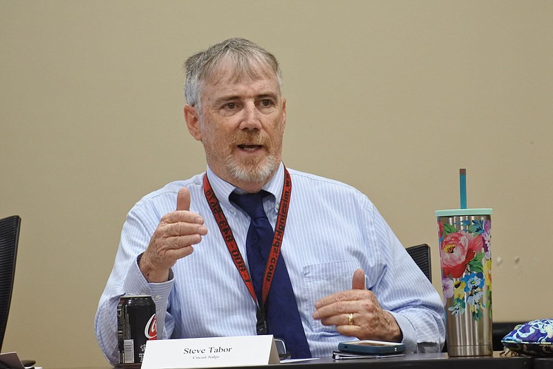 Sebastian County Circuit Judge Stephen Tabor speaks during the Sebastian County Criminal Justice Coordinating Committee meeting Tuesday. 
(NWA Democrat-Gazette/Thomas Saccente)