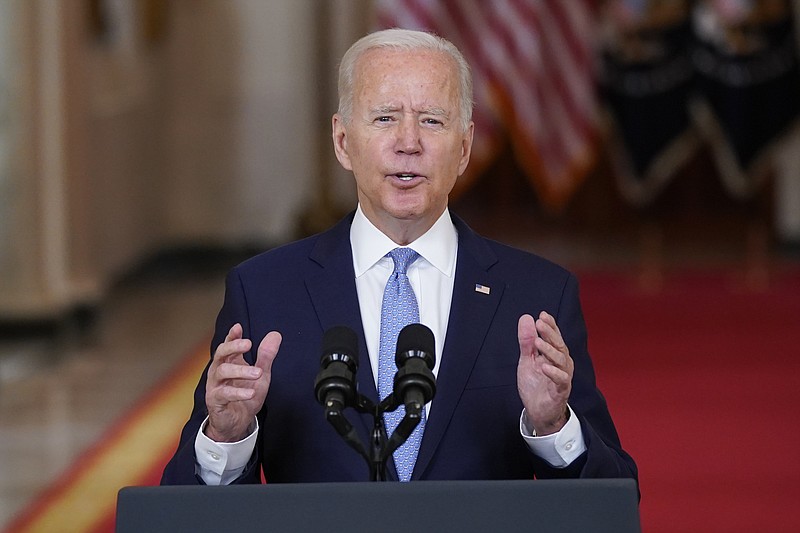 President Joe Biden speaks about the end of the war in Afghanistan from the State Dining Room of the White House, Tuesday, Aug. 31, 2021, in Washington. (AP Photo/Evan Vucci)