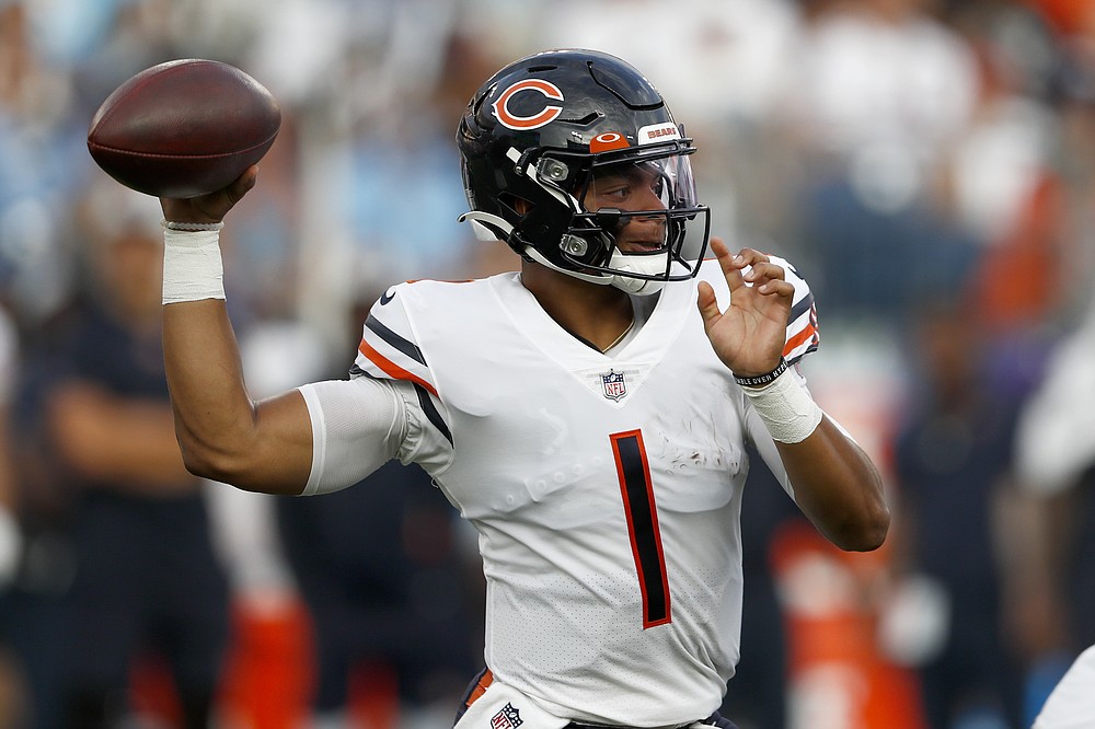 Andy Dalton of the Chicago Bears warms up before the game against