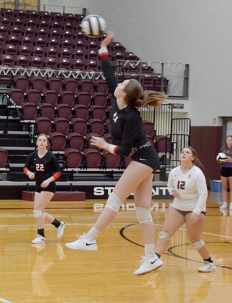 Graham Thomas/Herald-Leader
Pea Ridge junior Sydney Spears goes up for a hit Thursday against Siloam Springs.