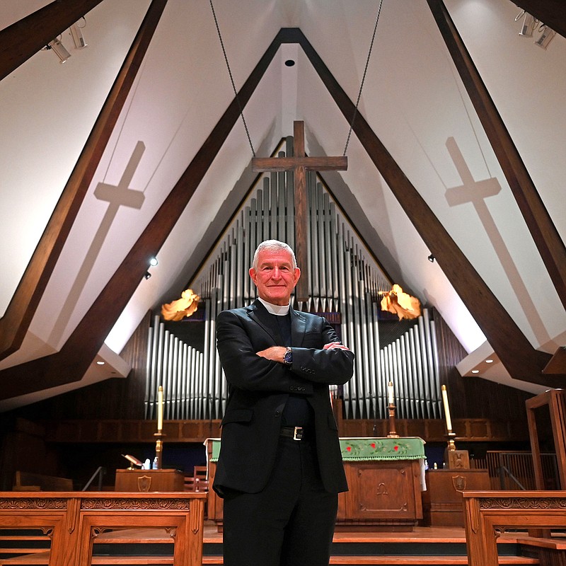 Reverend Stuart Hoke, a priest with the Episcopal Church, stands for a portrait in St. Mark's Episcopal Church on Monday, Aug. 30, 2021.

(Arkansas Democrat-Gazette/Stephen Swofford)