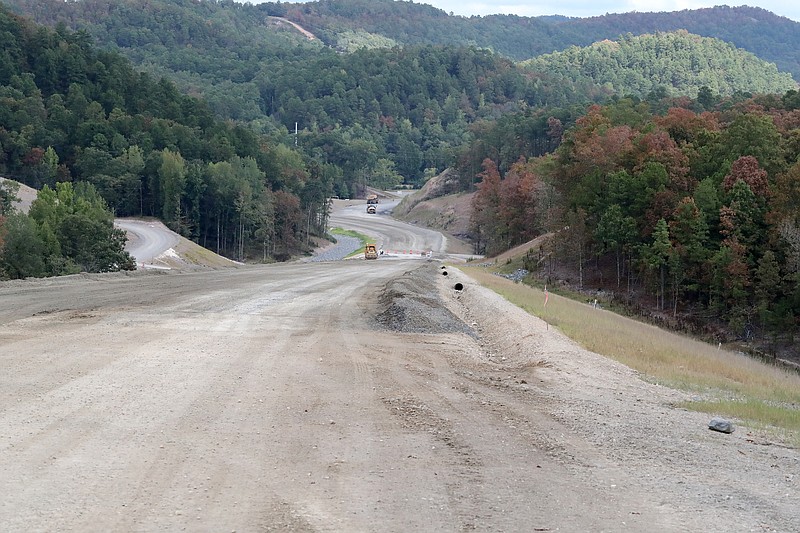 Construction continues on the King Expressway extension, heading north, near the Highway 70 east interchange on Friday. - Photo by Richard Rasmussen of The Sentinel-Record