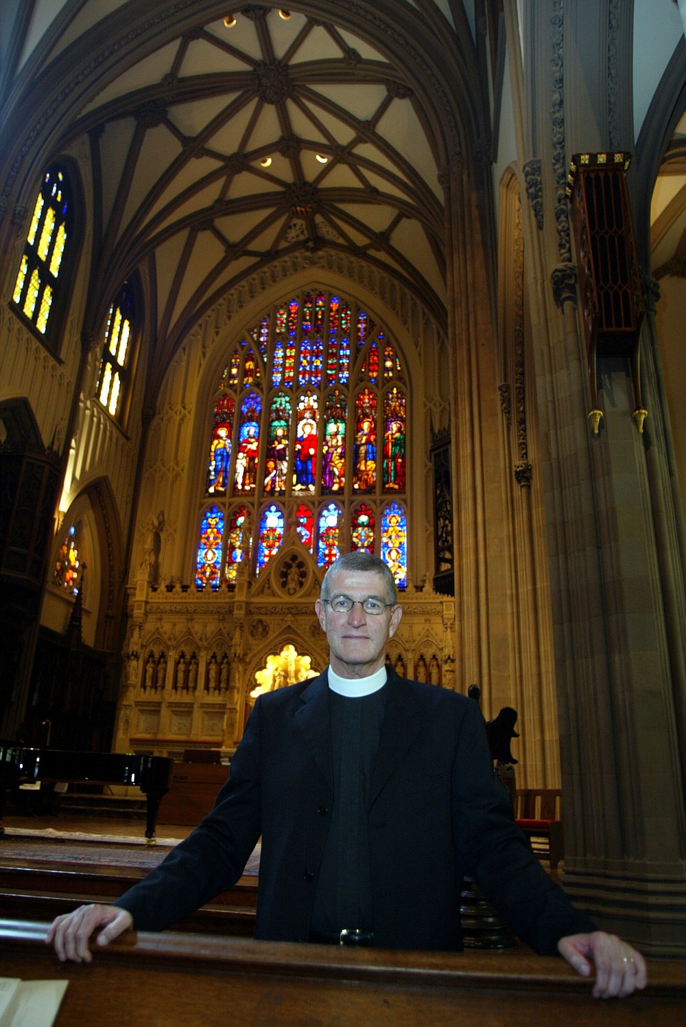 The Rev. Stuart Hoke, formerly of Blytheville, in Trinity Church in New York City in September, 2002. Hoke, then the executive assistant to the Rector of The Parish of Trinty Church of New York City, delivered a church service to those seeking refuge in Trinity Church, as the twin towers of the World Trade Center burned some 200 yards away. They were ordered to evacuate after the first tower collapsed. (Arkansas Democrat-Gazette/Rick McFarland)