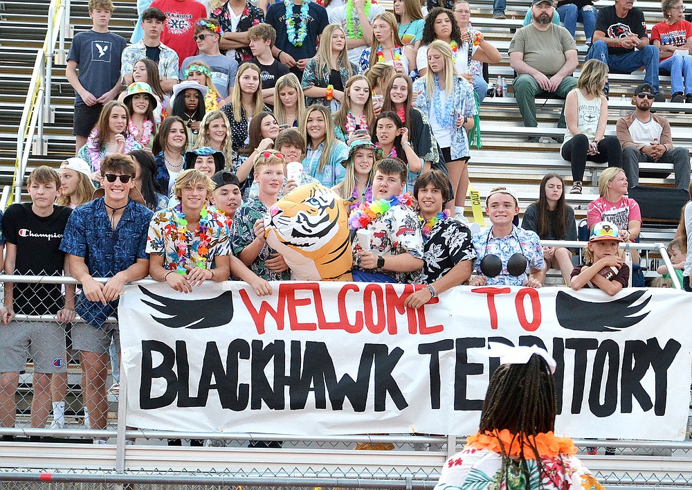 Pea Ridge high School students cheer passionately for the football Blackhawks Friday, Sept. 10, 2021.