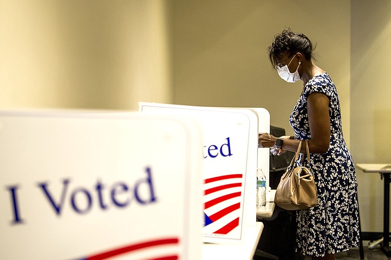 Antoinette Henderson casts her ballot on the last day of early voting at the at the Pulaski County Regional Building in Little Rock on Monday, Sept. 13, 2021.

(Arkansas Democrat-Gazette/Stephen Swofford)