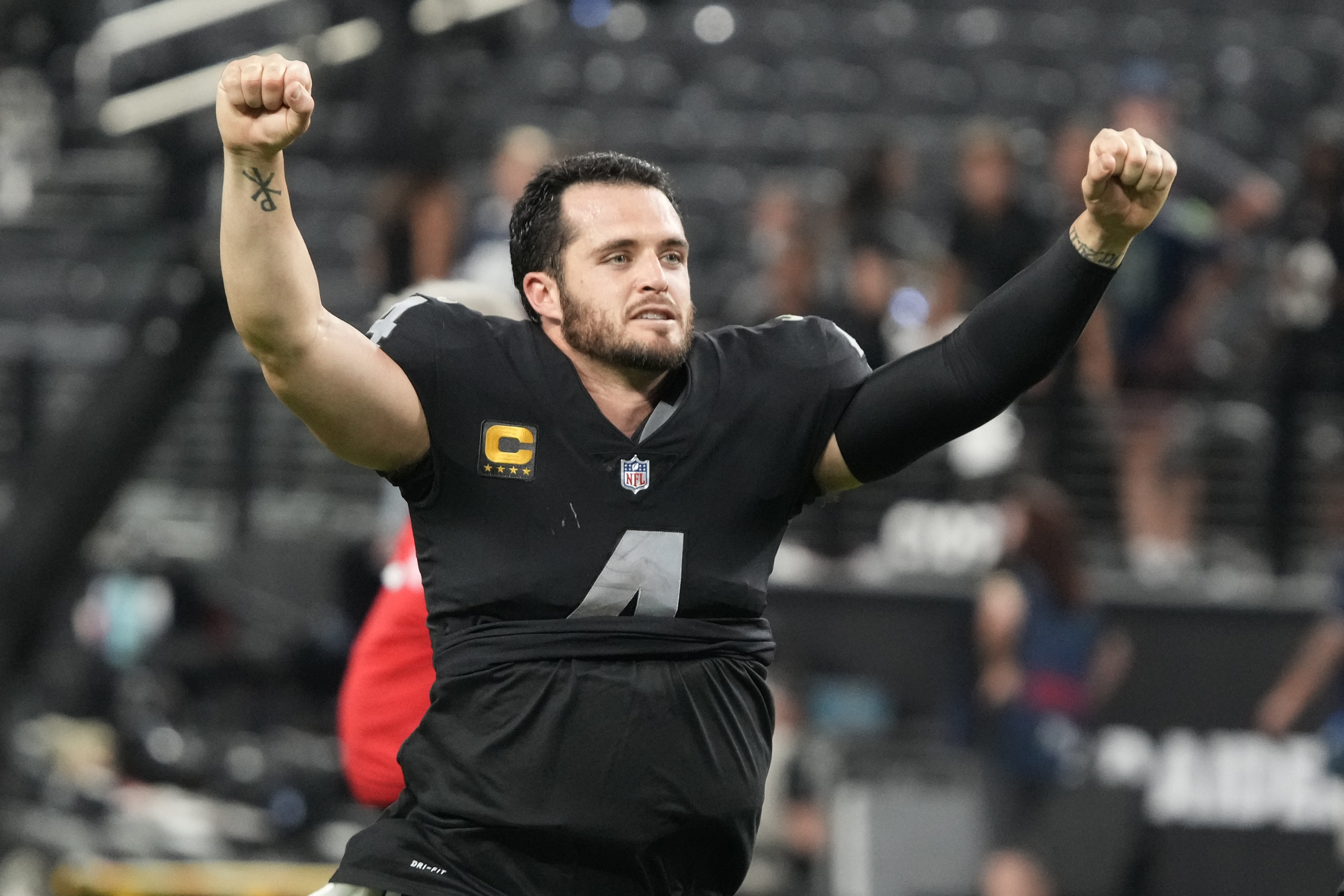 Las Vegas Raiders defensive end Carl Nassib (94) celebrates after