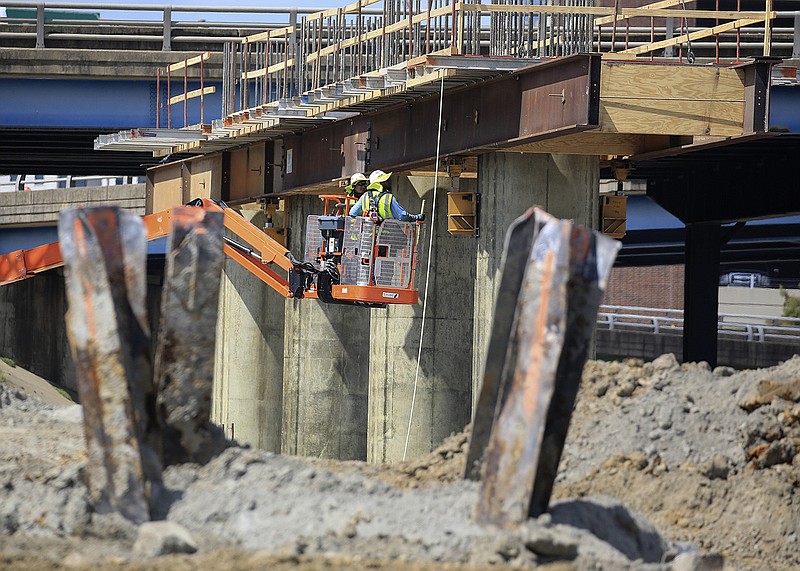 Work continues Tuesday Sept. 14, 2021 in Little Rock on the 30 crossing project. (Arkansas Democrat-Gazette/Staton Breidenthal)