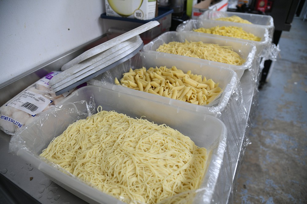 Pasta is lined up for orders at Italian Villa on Wednesday. - Photo by Tanner Newton of The Sentinel-Record