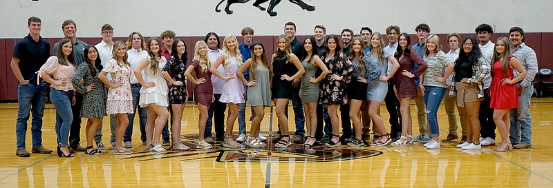 Photo submitted
The 2021 Siloam Springs Fall Homecoming Court:  Front row (from left), Amelia Vincent, Leslie Cea, Kaitlyn Land, Macy Harper, Caleigh Beyer, Kami Hulbert, Hannah McCarver, Allison Williamson, Hannah Glass, Yoceline Gomez, Chloe Chandler, Kayton Marlatt, Emma Norberg, Andrea Austin, Alyssa Wheeler, Hayley Ramirez, Haliee Free; back, Hunter Talley, Jace Sutulovich, Tyler Johnson, Layton Spence, Adam Ballesteros, Martin Reyes, Daxton Spence, Brendan Lashley, Zach Jones, Colton Washington, Caden McHaney, Christian Ledeker, Tanner Kear, David Gowin, Mark Lopez and J.P. Wills (not pictured: Patrick Church).