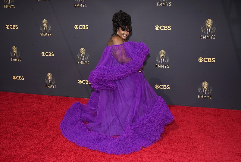 Nicole Byer arrives at the 73rd Primetime Emmy Awards on Sunday, Sept. 19, 2021, at L.A. Live in Los Angeles. (AP Photo/Chris Pizzello)