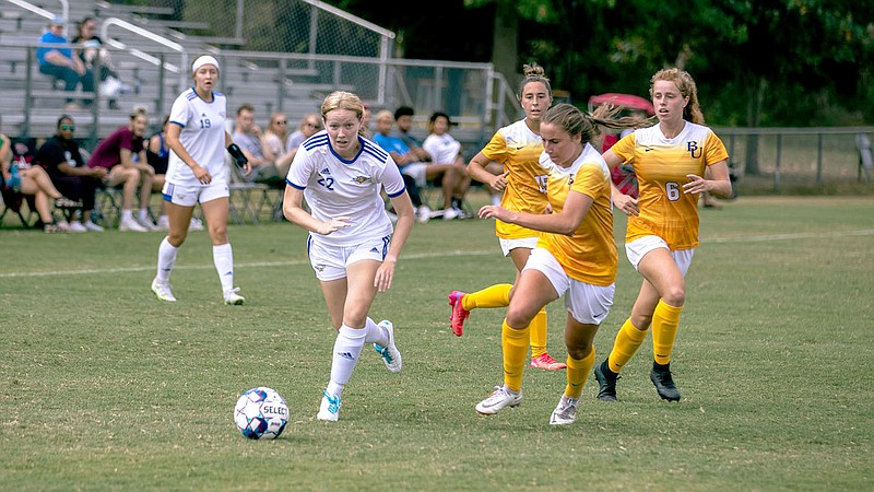 Photo courtesy of JBU Sports Information
John Brown's Pam Seiler runs ahead with the ball during last Saturday's match against Bethel.