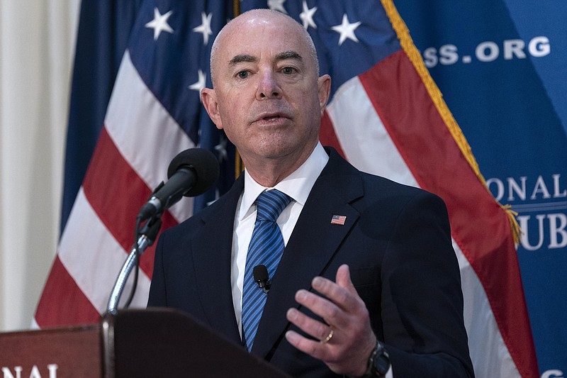 Secretary of Homeland Security Alejandro Mayorkas speaks during a news conference at The National Press Club in Washington, on Thursday, Sept. 9, 2021. (AP Photo/Jose Luis Magana)