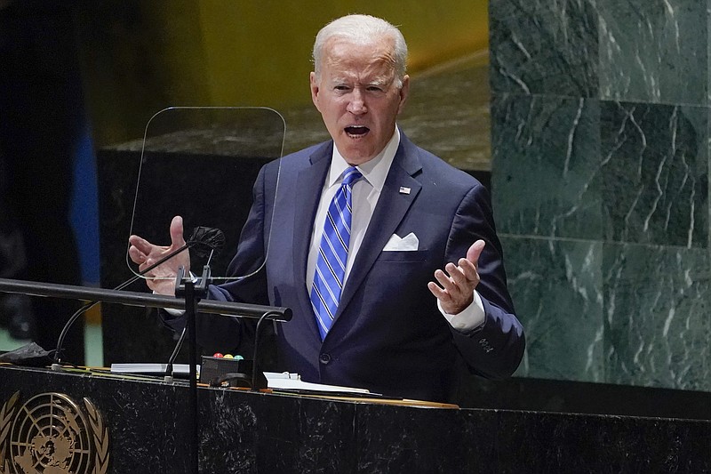 President Joe Biden delivers remarks to the 76th Session of the United Nations General Assembly, Tuesday, Sept. 21, 2021, in New York. (AP Photo/Evan Vucci)