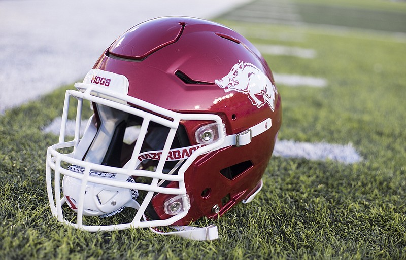 NWA Democrat-Gazette/CHARLIE KAIJO A helmet is shown Saturday, October 12, 2019 before a football game at Kroger Field in Lexington, Ky. Visit nwadg.com/photos to see more photographs from the game.