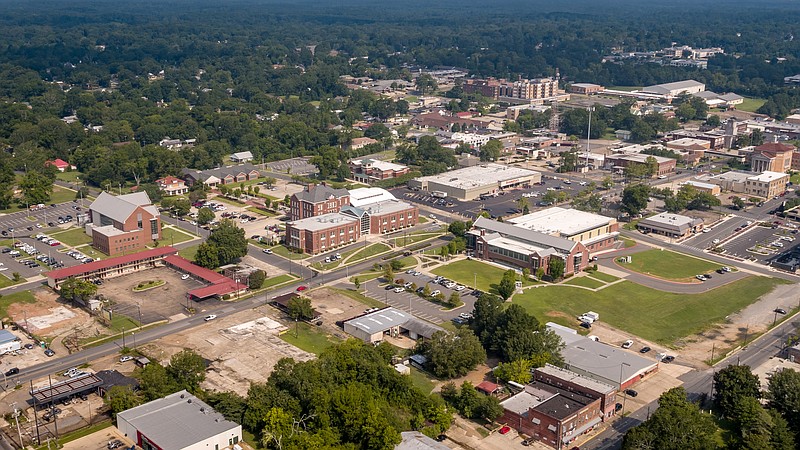 A drone-shot aerial photo shows the view of South Arkansas Community College from the southeastern corner of the West Campus off downtown El Dorado. (Contributed)