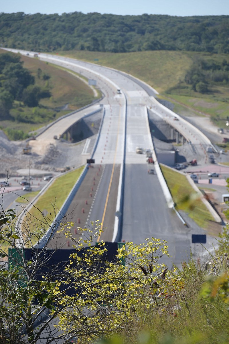 A look north at the Interstate 49 bypass at U.S. 71 in Bella Vista. After decades of planning and work, the new Bella Vista Bypass is ready to open for traffic. Go to nwaonline.com/210926Daily/ for more photos.
(NWA Democrat-Gazette/Spencer Tirey)