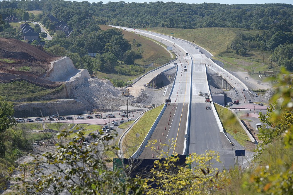 A look north at the Interstate 49 bypass at U.S. 71 in Bella Vista. After decades of planning and work, the new Bella Vista Bypass is ready to open for traffic. Go to nwaonline.com/210926Daily/ for more photos.
(NWA Democrat-Gazette/Spencer Tirey)