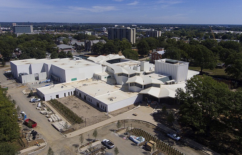 Construction continues Friday Sept. 24, 2021 in Little Rock at the Arkansas Museum of Fine Arts. The museum is now scheduled to open in the spring of 2023. (Arkansas Democrat-Gazette/Staton Breidenthal)