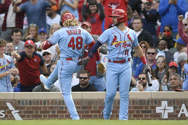 St. Louis Cardinals outfielder Harrison Bader (48) reacts during