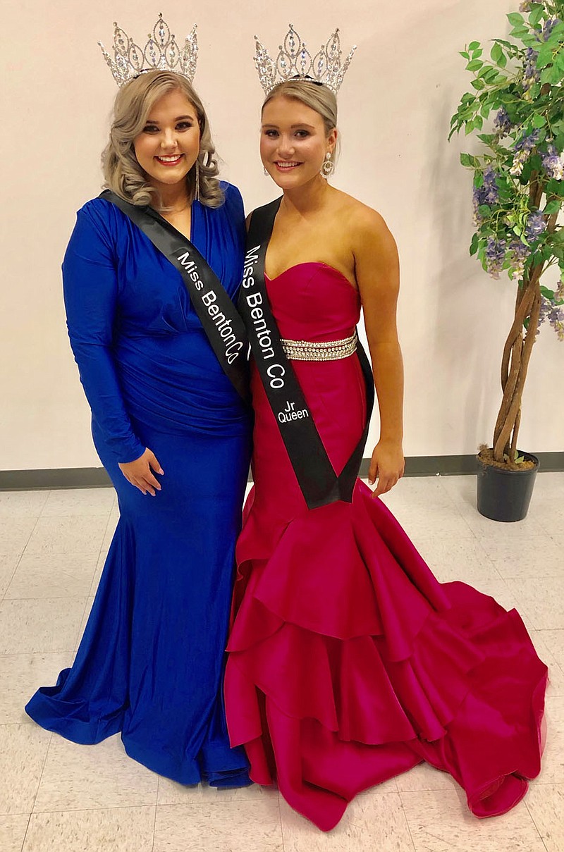 Submitted Photo
Kaitlyn Loyd, Miss Gravette 2021, and Shaelee Jensen, Miss Teen Gravette 2021, pose after being chosen Miss Benton County and Miss Benton County Jr. Queen in competition Saturday night, Sept. 25, at the Benton County Fairgrounds. Kaitlyn and Shaelee are attending the county fair this week and both will be competing for the Miss Arkansas State Fair Queen title in October.