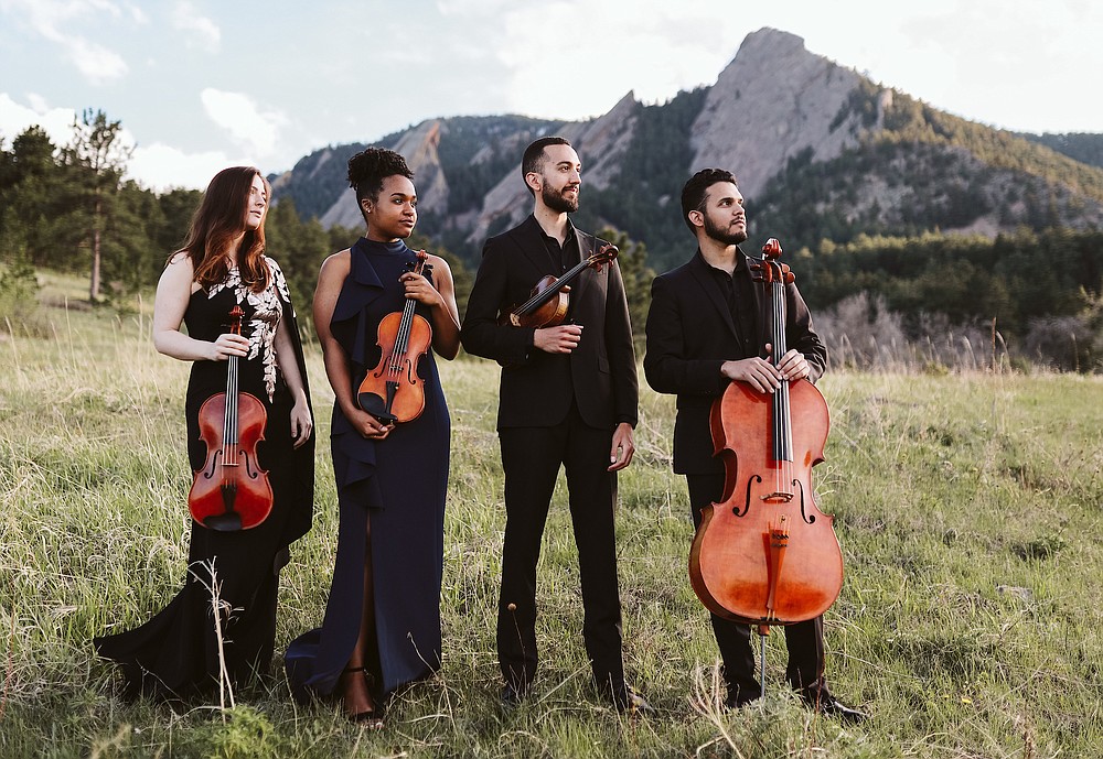 The Ivalas Quartet — (from left) Aimee McAnulty, viola; Tiani Butts and Reuben Kebede, violins; and Pedro Sanchez, cello — are in residence today and Friday at the University of Central Arkansas in Conway. (Special to the Democrat-Gazette)