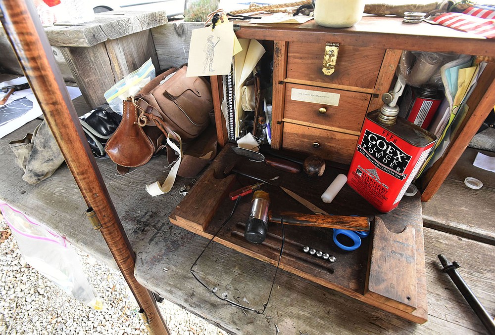 A shooter's supplies are laid out ready to load a muzzle-loader rifle.
(NWA Democrat-Gazette/Flip Putthoff)