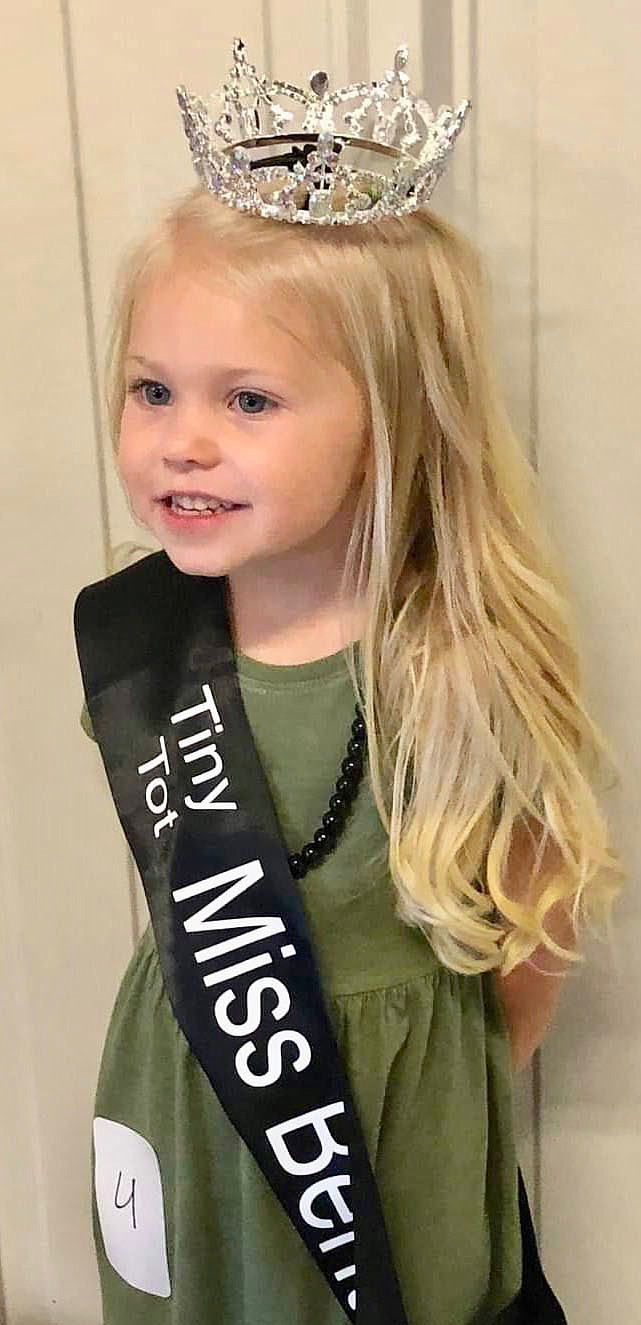 Submitted Photo
Kynzlee Woods, of Gravette, models her sash and crown after winning the title of Miss Benton County Tiny Tot Saturday, Sept. 25, at the Benton County Fairgrounds. Kynzlee is four years old and in the pre-K program at Glenn Duffy Elementary School.
