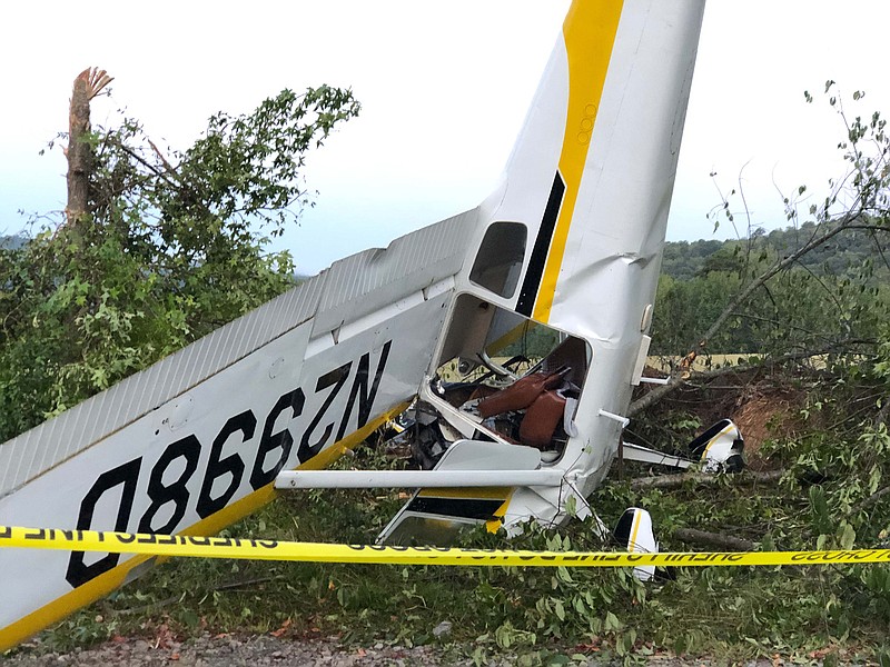 Submitted photo by Debbie Stillwell - Johnathan Edmonds suffered a broken femur when his 1955 Cessna 170B crashed at Byrd&#xed;s Adventure Center in Franklin County on Sept. 12. His passenger and finance, Mackenzie Scott, suffered a broken arm. Both are from Newtport.