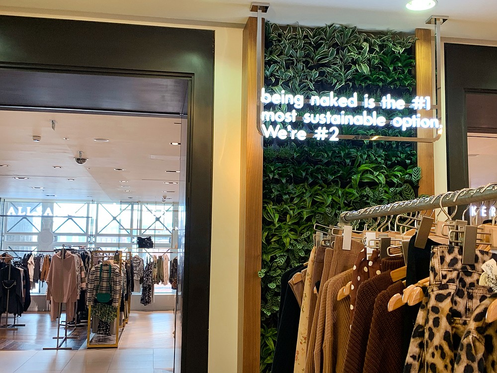 The humorous slogan — “Being naked is the #1 most sustainable option. We’re #2,” promotes Selfridges’ pledge to make shopping more sustainable. (The Washington Post/Nancy Nathan)