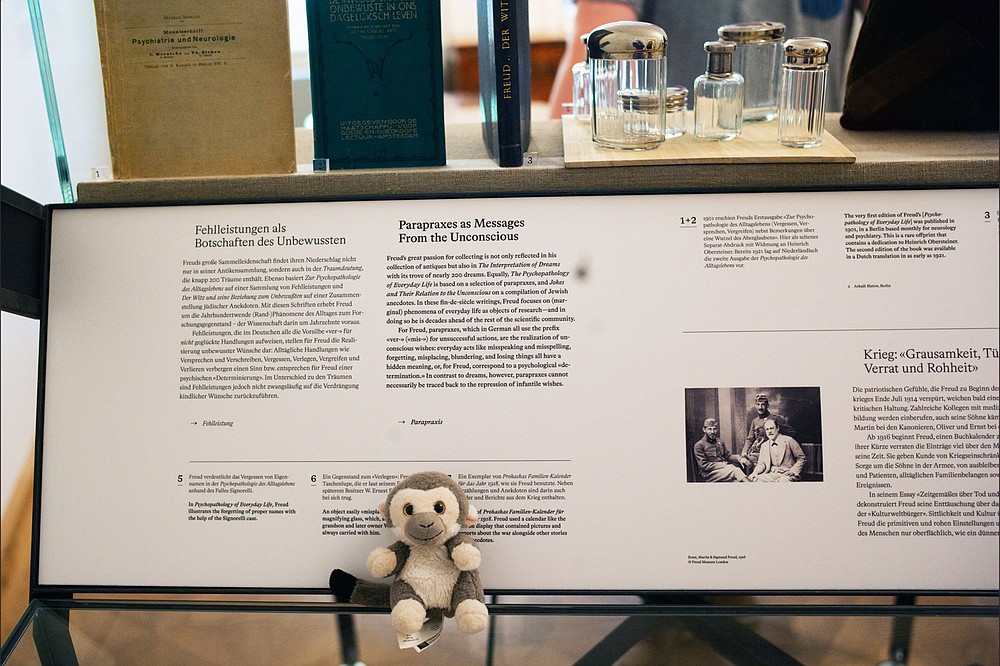 Sigmund, a well-traveled comfort monkey, perches in the museum of the home of his namesake Sigmund Freud. (Alan Behr/TNS)