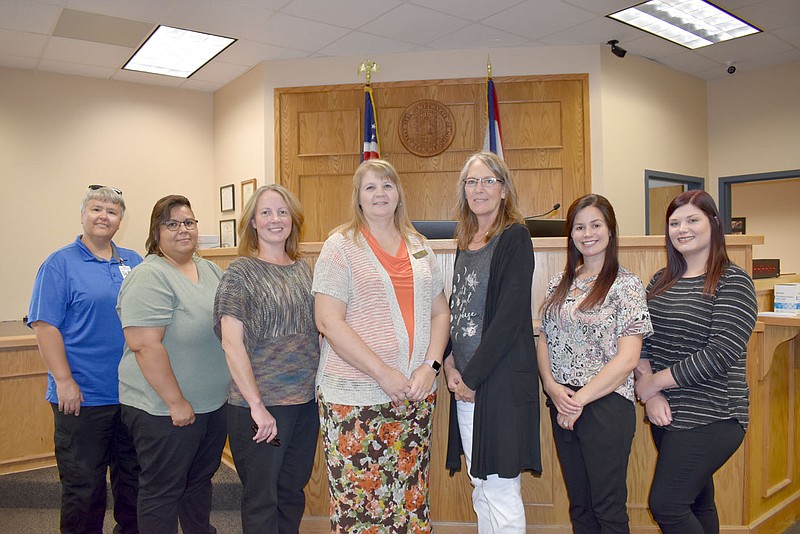 RACHEL DICKERSON/MCDONALD COUNTY PRESS The McDonald County Circuit Clerk's Office, left to right, Stephanie Sweeten, Jessie Bergen, Amy Campbell, Circuit Clerk Tanya Lewis, Lori Sellers, Lacey Bishop and Athena Thacker.