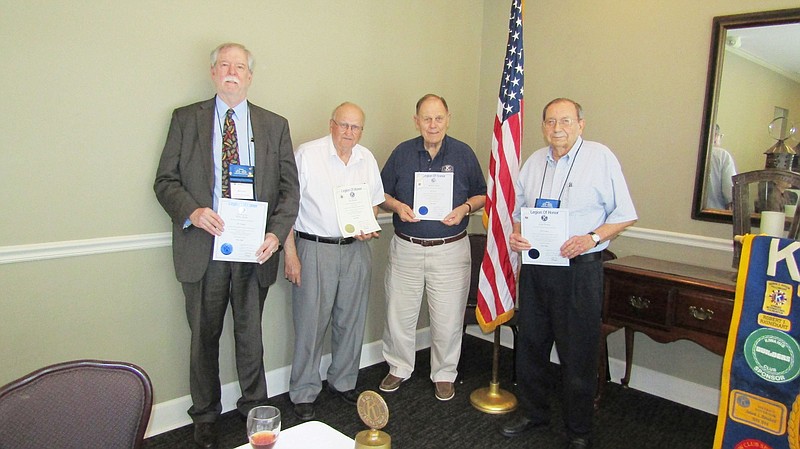 The Kiwanis International Legion of Honor Award honors those who have been club members for 25 or more years. They are from left, Billy Stone, Joe Strode, Bill Reid and John Henry. Not pictured is Barbara Rhinehart. (Special to The Commercial)