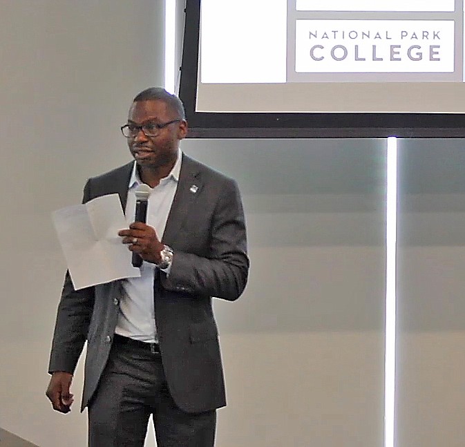 Jerry Thomas, vice president of student affairs and enrollment management, speaks at the first panel forum for the school’s 25-year Master Plan Monday in the Student Commons Building. - Photo by J.P. Ford of The Sentinel-Record