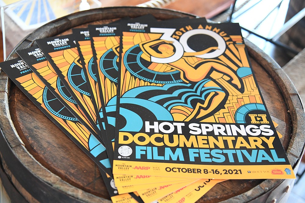 Posters for the 30th Hot Springs Documentary Film Festival are displayed on Thursday. Tig Notaro will serve as the opening night honorary chair, and will speak at Horner Hall in the Hot Springs Convention Center. - Photo by Tanner Newton of The Sentinel-Record