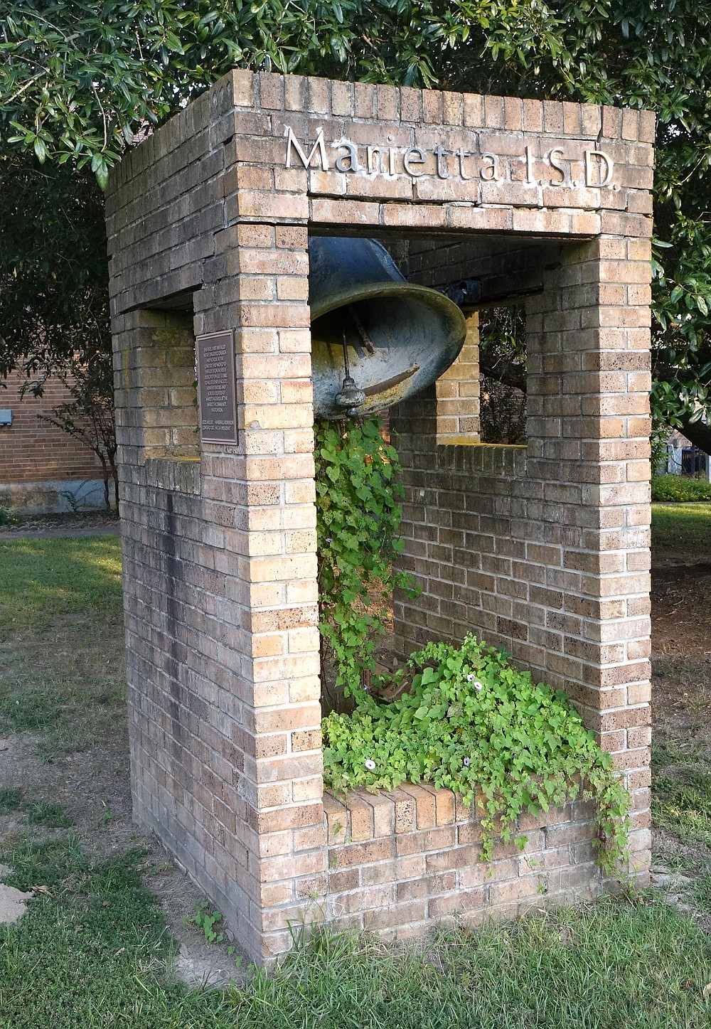Ok, so you can see the mystery answer. It’s the school bell for the former Marietta Elementary School. And there’s probably not a prettier bell in Cass County. In fact, the bell at the moment is ringing out ivy vines full of memories. Here’s this week’s mystery question. Do you know the story of how this bell got rung 30 minutes early by a sleepy-headed student and then school was dismissed? Do you know why no one was punished for the incident? Return to Regional News next week for the answer to this mystery.
