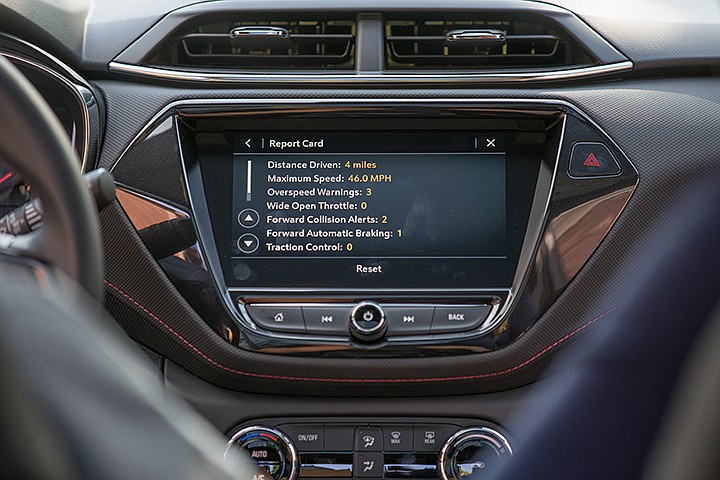 Teen Driver is a built-in system with an industry-first report card that lets parents view the performance of their young driver after they have driven the vehicle. Distance driven, maximum speed reached and number of times active safety features were engaged are among parameters that can be reported. (Chevrolet)