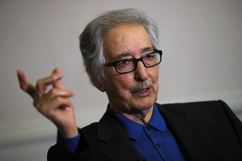 FILE ? In this photo taken on Jan. 29 2019, former Iranian President, Abolhassan Banisadr, speaks during an interview with the Associated Press in Versailles, west of Paris, France.  Banisadr, Iran's first president after the country's 1979 Islamic Revolution who fled Tehran after being impeached for challenging the growing power of clerics as the nation became a theocracy, died Saturday, Oct. 9, 2021. He was 88. (AP Photo/Francois Mori, File)