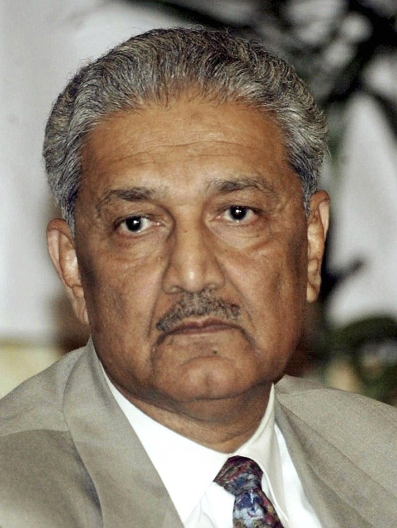 The founder of Pakistan's nuclear program, Abdul Qadeer Khan, is seen in this undated file photo in Islamabad, Pakistan. A court gagged Kahn, the architect of Pakistan's atomic weapons program, Monday July 21, 2998, weeks after he implicated President Pervez Musharraf in delivering nuclear technology to North Korea.   (AP Photo/File)