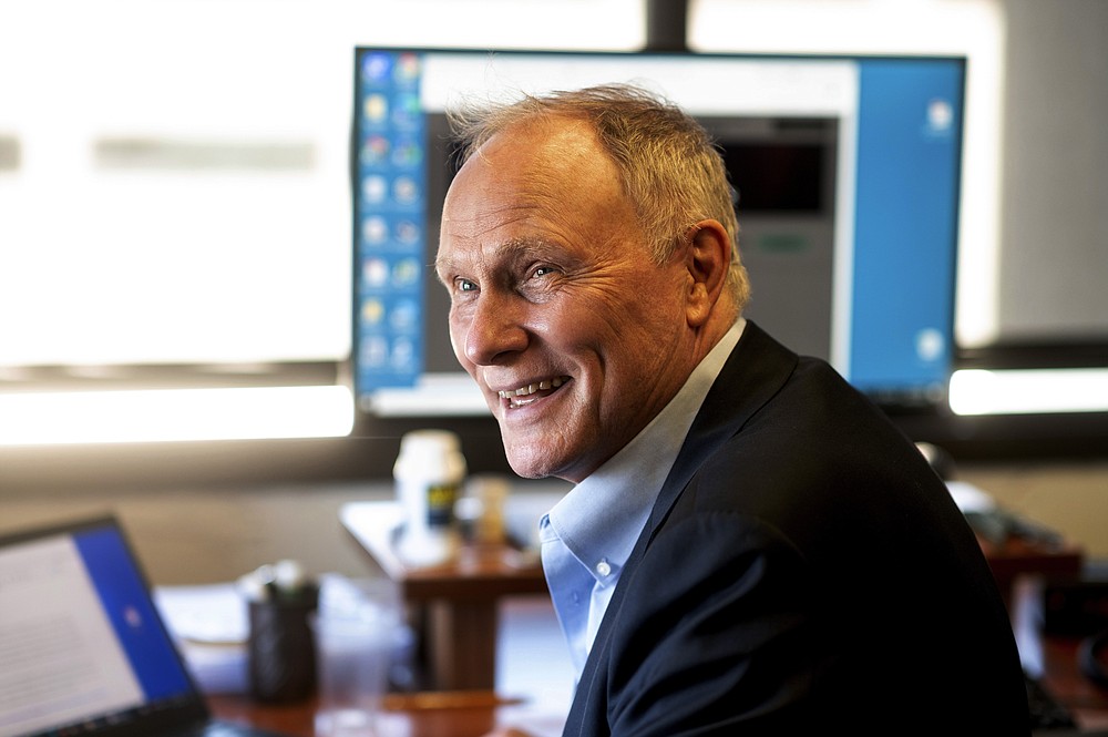 David Card, winner of the 2021 Nobel Prize in economics, sits in his office in Berkeley, Calif., on Monday, Oct. 11, 2021. Card, a professor at the University of California, Berkeley, received the award for his research on minimum wages and immigration. (AP Photo/Noah Berger)