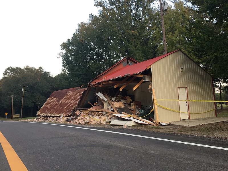 A log truck took out the Doddridge Community Center last week. Officials believe the building, which dates back to 1916, is likely a total loss. (Staff photo by Danielle Dupree)