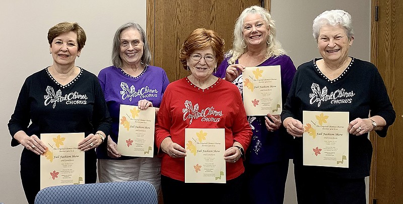 Members of the Crystal Chimes board, from left, Mary Frans, Lynne Nooner, Lee King, Ginger Serpas and Kay Latta, along with the rest of the chorus, are preparing for the chorus’ first fundraiser since the beginning of the pandemic. - Submitted photo