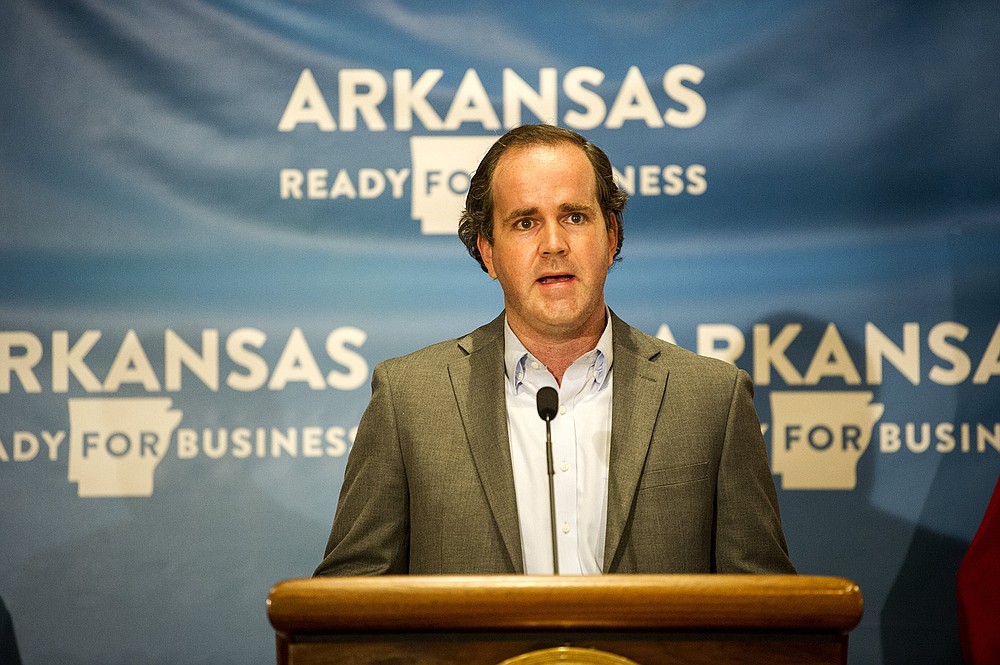 John Wilkerson, General Counsel for the Arkansas Municipal League, addresses the media during an update by the governor on Arkansas' response to COVID-19 on Friday, July 3, 2020. See more photos at arkansasonline.com/74gov/
(Arkansas Democrat-Gazette / Stephen Swofford)