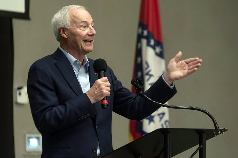 FILE - In this July 15, 2021, file photo, Arkansas Gov. Asa Hutchinson speaks during a town hall meeting in Texarkana, Ark. (Kelsi Brinkmeyer/The Texarkana Gazette via AP, File)