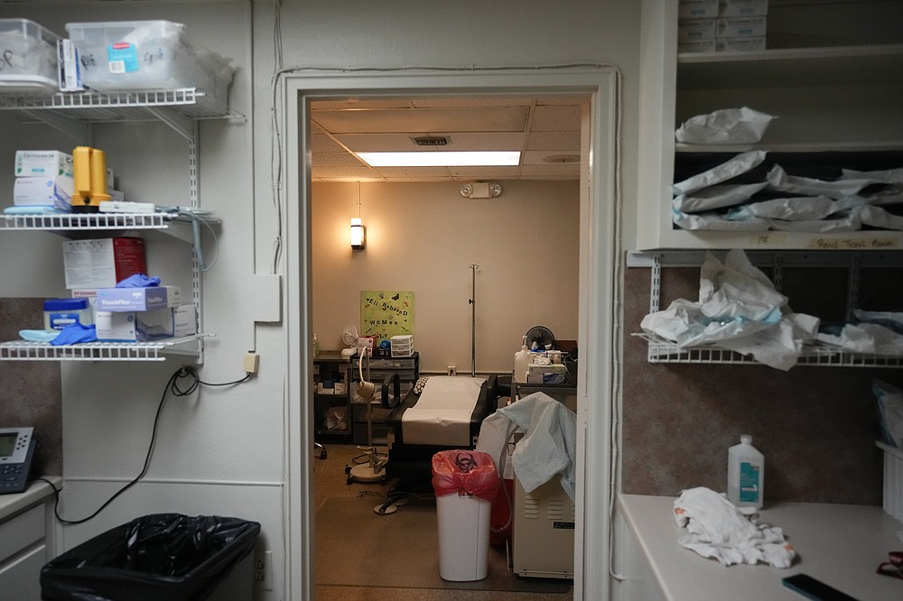 A procedure room where doctors perform abortions is prepared ahead of the arrival of patients at the start of the workday, Saturday, Oct. 9, 2021, at Hope Medical Group for Women in Shreveport, La. The nation's most restrictive abortion law is driving many women from Texas to seek services in neighboring states. The abortion clinic in Shreveport, is among the clinics being inundated. (AP Photo/Rebecca Blackwell)